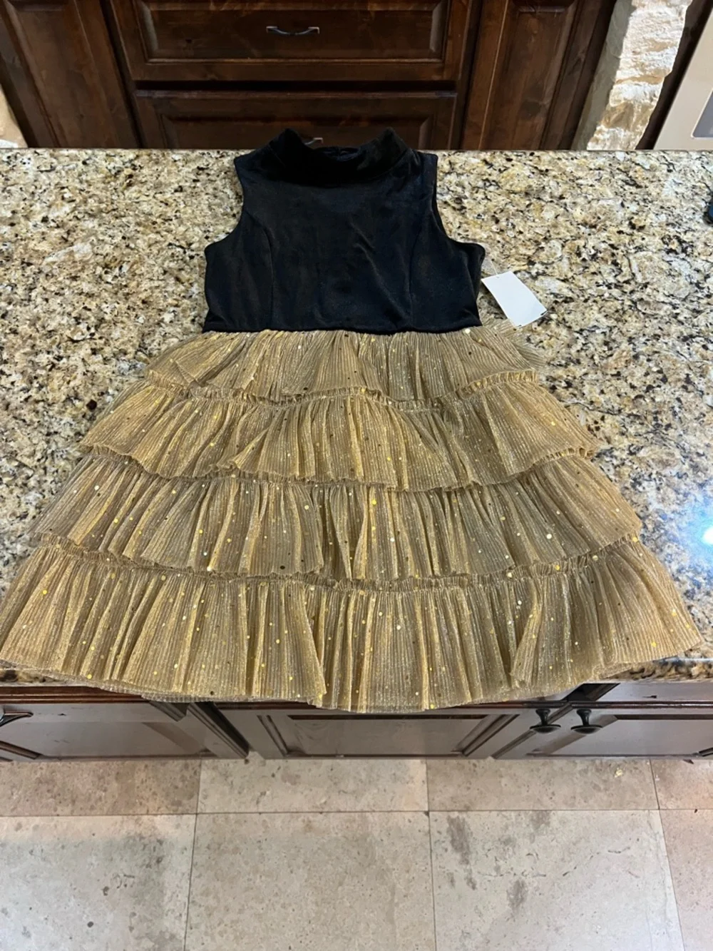 Zunie Black & Gold Tiered Tulle Party Dress for Girls
